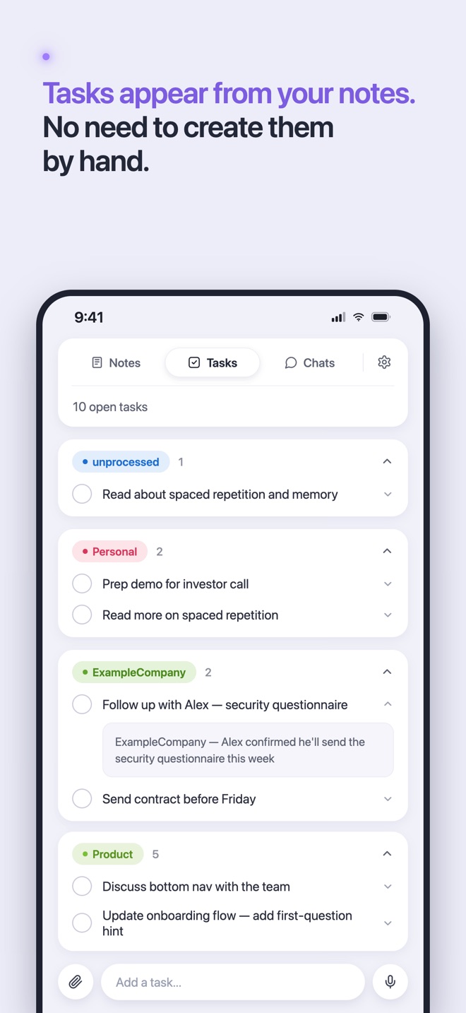 Tasks created from notes automatically